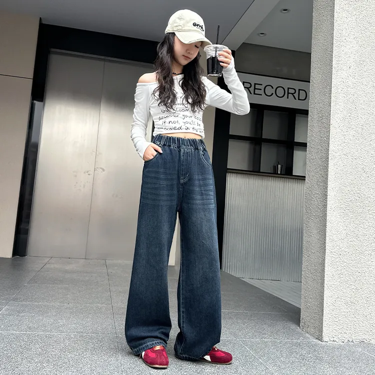 童装女童牛仔裤套装2005新款长裤喇叭裤阔腿裤裤子女孩宽松秋季