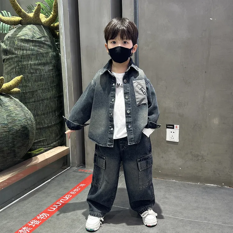 痞帅男童牛仔套装2025春秋新款韩版儿童秋装洋气男孩宝时髦两件套