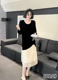 上新价~深圳8826南油高定亮片网纱拼接丝绒连衣裙气质显瘦长裙