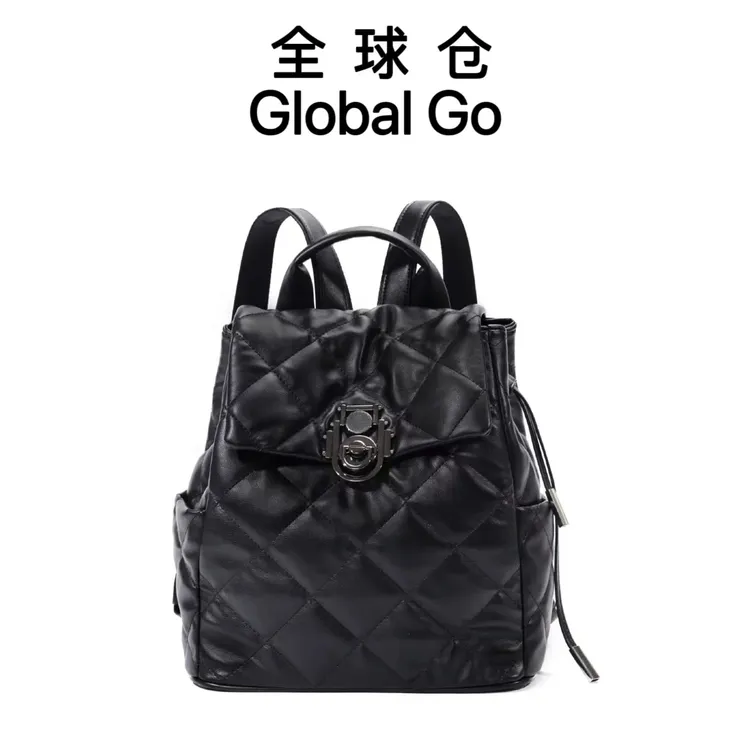 【全球仓Global Go】双肩拉链防脏菱格优雅风双肩包休闲双肩背
