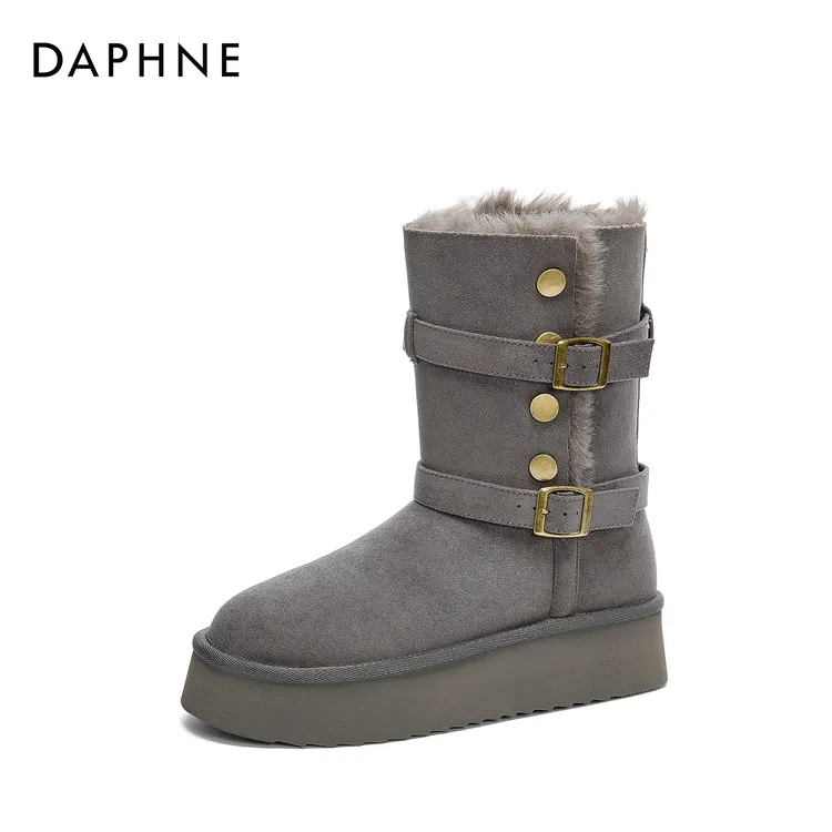 达芙妮厚底雪地靴2025冬季加绒保暖加厚百搭防滑增高时尚棉靴商品图