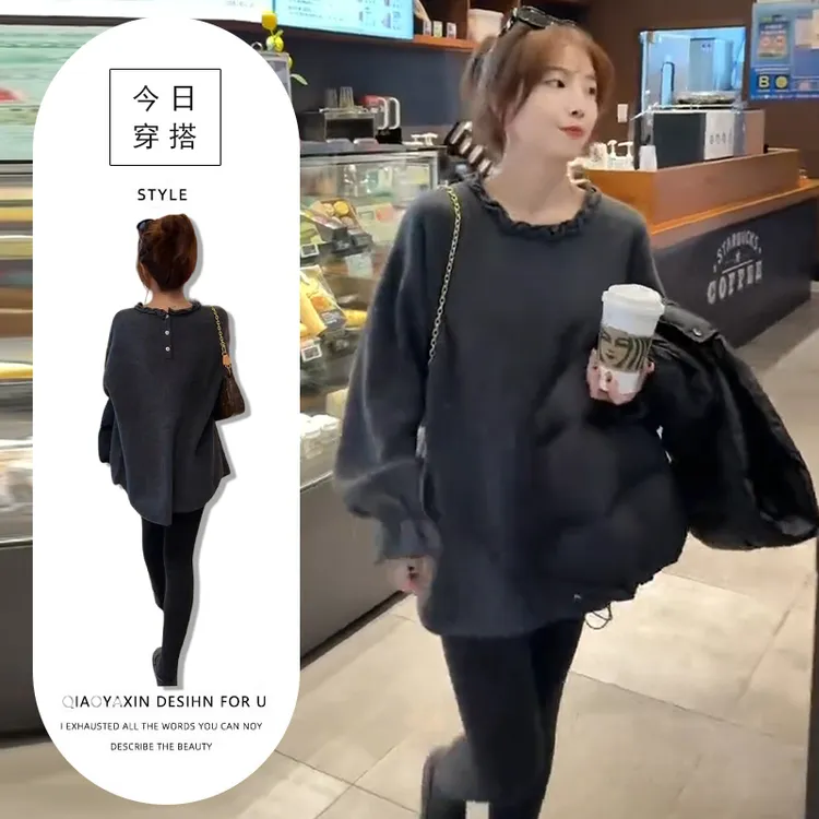 2025冬季新款韩版气质简约长袖毛衣女设计感慵懒风花边拼接毛衣潮