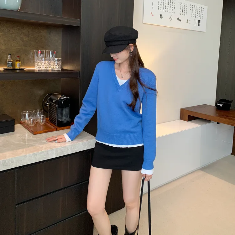 宽松慵懒风内搭套头V领毛衣女2025新款早秋超好看单穿针织衫上衣