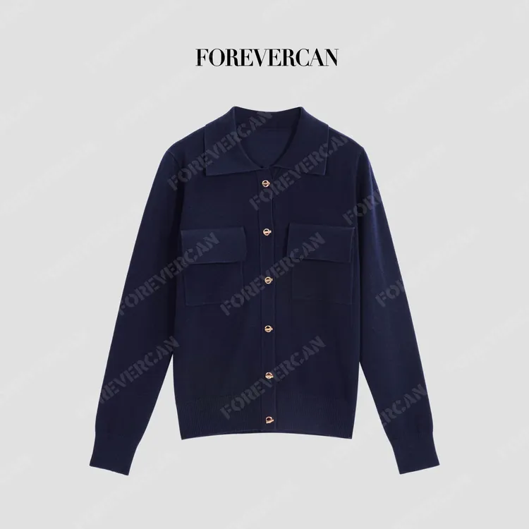 FOREVERCAN“蓝调协奏”美丽诺羊毛衬衫抗皱针织开衫外套MY4292