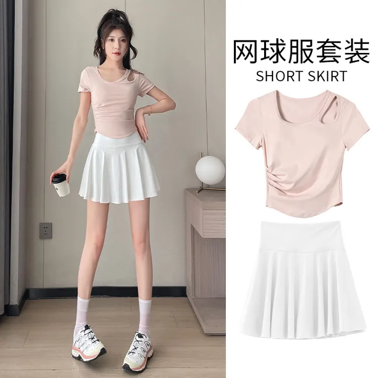 绝美羽毛球服女2025新款网球运动套装瑜伽上衣跑步速干短裙晨跑服
