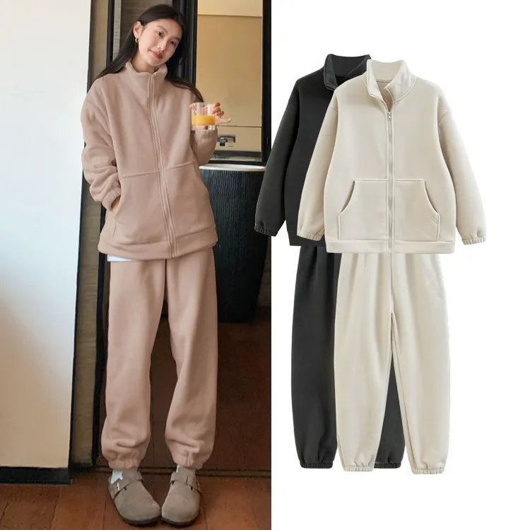 孕妇慵懒保暖套装秋冬韩版休闲宽松家居服冬季外穿加绒加厚两件套