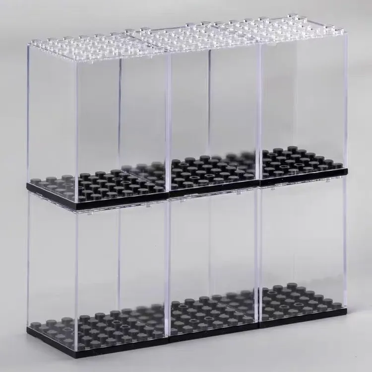 小颗粒积木人仔展示盒亚克力透明盒子小人收纳拼装公仔防尘罩玩具