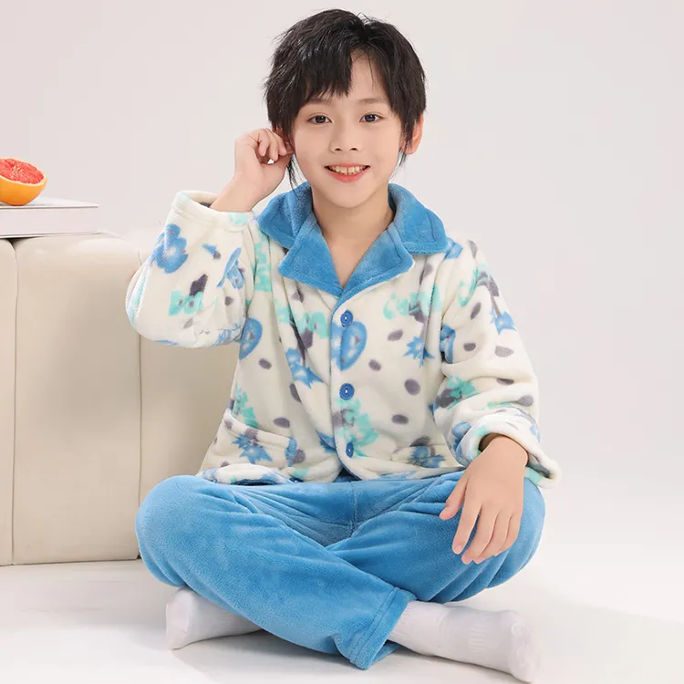 儿童法兰绒家居秋冬女童珊瑚绒宝宝大童儿童棉绸套装