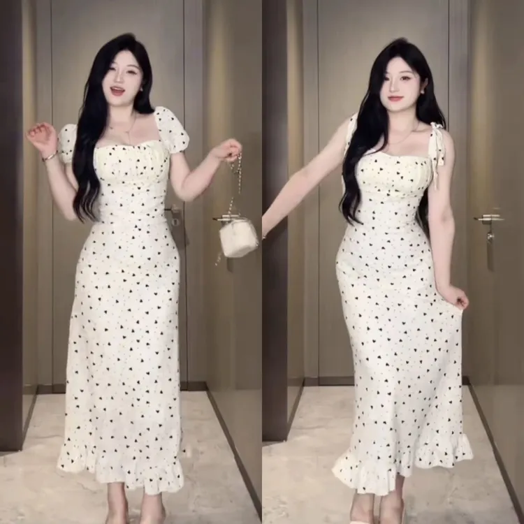 优品法式碎花连衣裙夏季显瘦气质短袖修身时尚高腰包臀裙子