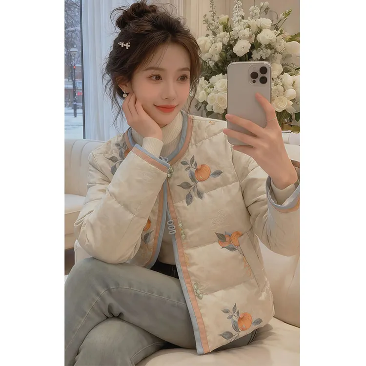 兹伊翰【心想事成】2025冬季新款新中式国风时尚印花棉衣高级感外套