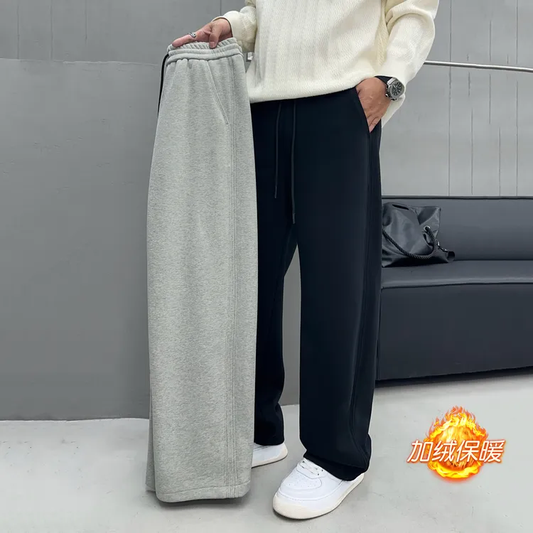 男士加绒加厚休闲裤秋冬保暖直筒裤百搭宽松大码裤子潮流男装长裤