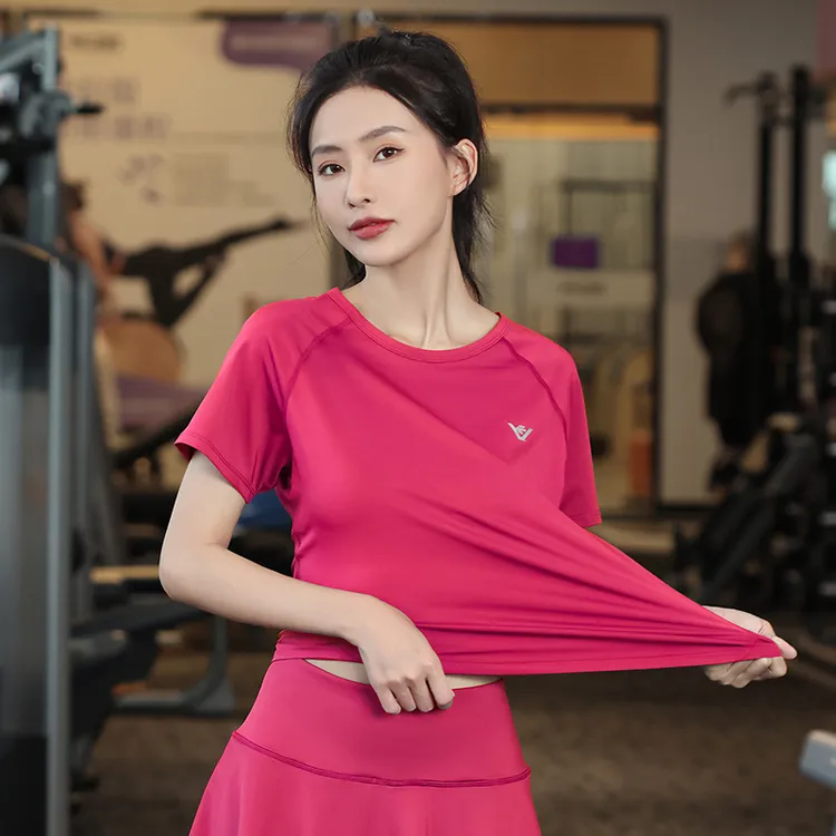 短袖薄款瑜伽服网纱体恤洋气遮肉显瘦女士跑步健身服速干衣女9272