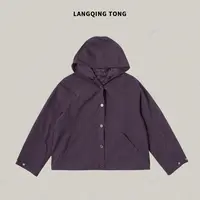 LANGQING 紫红色长袖宽松连帽外套秋装小个子薄款休闲上衣45724#