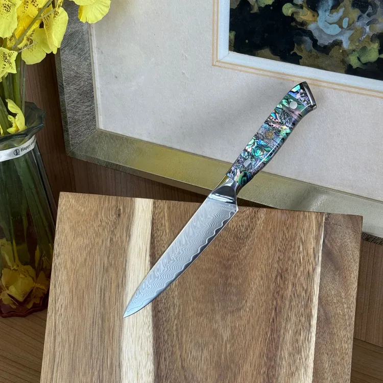 大马士革削皮刀外贸款雨滴纹水果刀厨师专用料理切片切肉刺身锋利