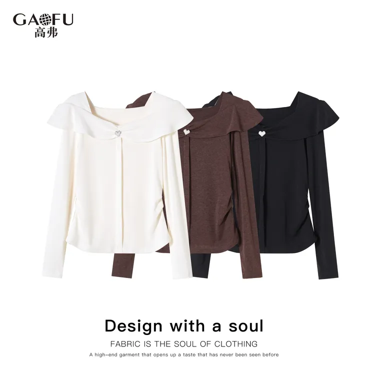 高弗/GAOFU 【正品保障】【专柜直发】荷叶领珠心扣秋装打底衫女A2323