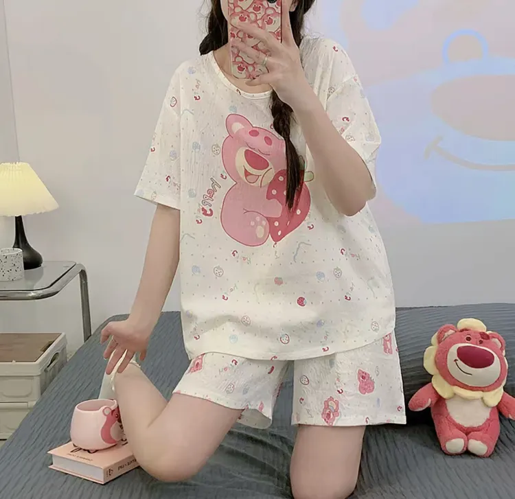 2025新款云朵棉睡衣女夏季卡通可爱可外穿短袖短裤家居服8601