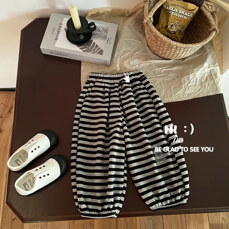 【现货】郝叔童品秋季新款潮流2025男童时尚网红条纹针织长裤HR5323