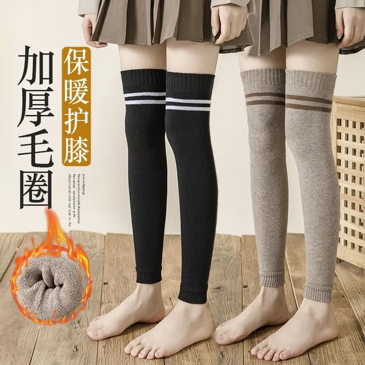 毛圈护腿长筒袜套女秋冬季过膝加长袜子护膝保暖加厚防寒高筒袜
