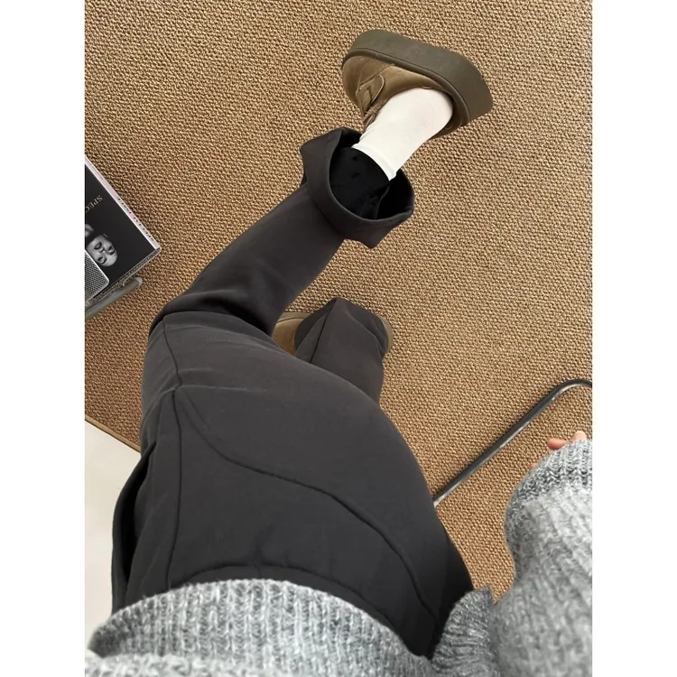 180高个子175加长深灰色微喇休闲裤女秋冬加绒弹力显瘦喇叭卫裤子