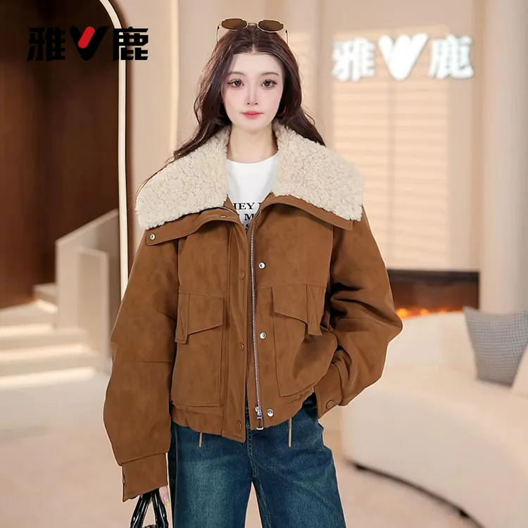 雅鹿时尚厚款百搭宽松立领保暖派克休闲秋冬毛毛领新款羽绒服