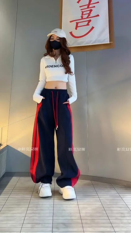 （运补4-8）厚款运动卫裤女百搭条纹拉条卫裤女款爆款运动裤女加绒