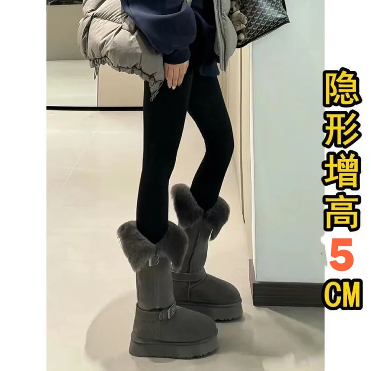 灰色长筒雪地靴女2025冬季新款厚底中筒加绒东北棉鞋保暖高筒靴子