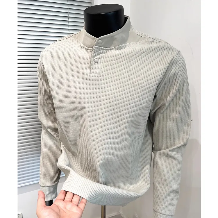 加绒卫衣秋冬男款半开领玉米格工艺高级感男装亨利领免烫长袖上衣
