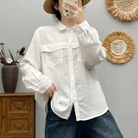 (经典纯色衬衫)25002春季韩版口袋设计百搭显瘦宽松长袖衬衫Z
