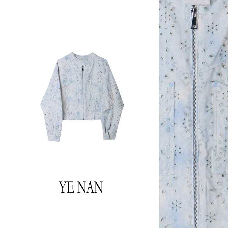 【西柚】春款小众时尚镂空花朵立领甜美短夹克外套上衣SY316