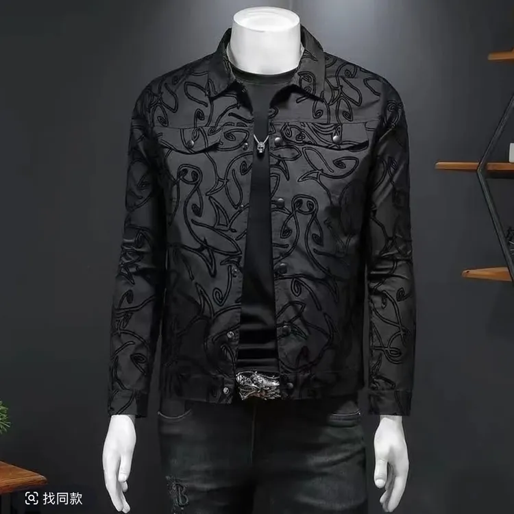 春秋提花翻领男士夹克衫时尚轻奢休闲植绒潮流帅气2025百搭长袖