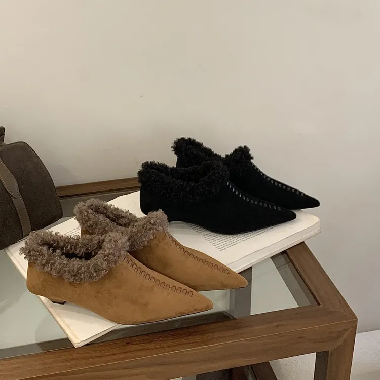 包头加厚保暖百搭时尚复古女鞋单鞋+-坡跟玛丽珍浅口尖头中跟