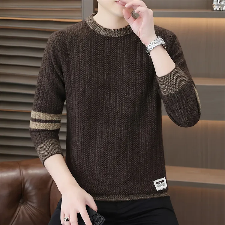 男士高端圆领加厚毛衣秋冬季时尚保暖针织衫内搭打底衫男装1128