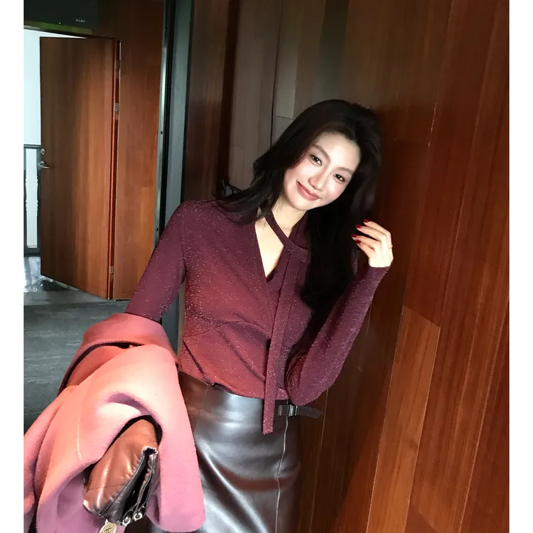 【ALONE SAVOR】龍喜儿夜未央 气质飘带修身显瘦小衫衬衫J468