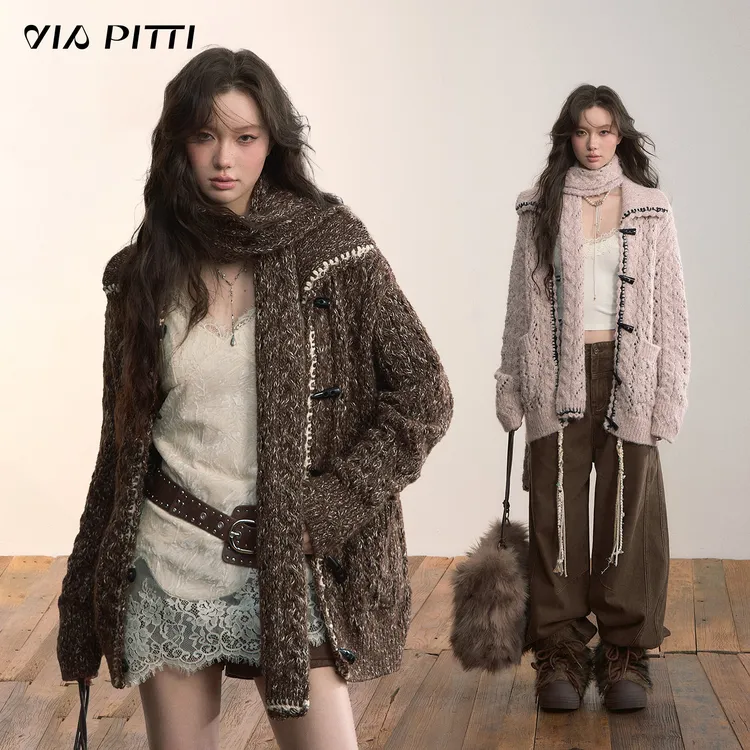 ViaPitti【官方专属】重工加厚混纱毛织外套+围巾VIADK620