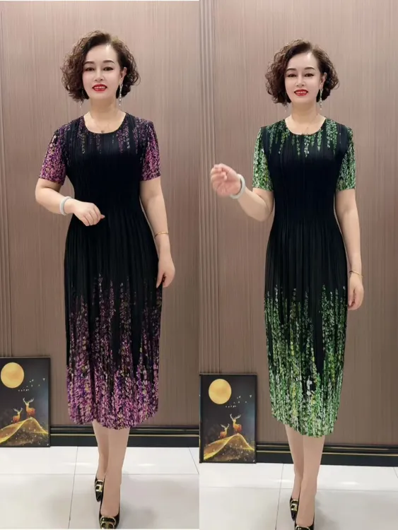 时尚百搭遮肚宽松洋气气质夏季褶皱连衣裙