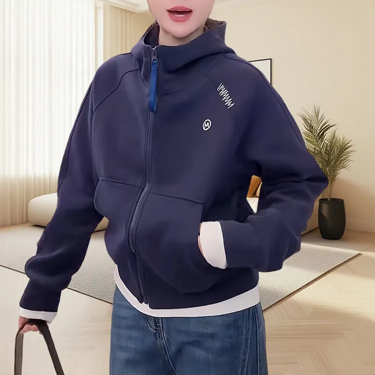 潮牌字母刺绣连帽卫衣女2025春秋新款休闲宽松百搭显瘦拉链外套女