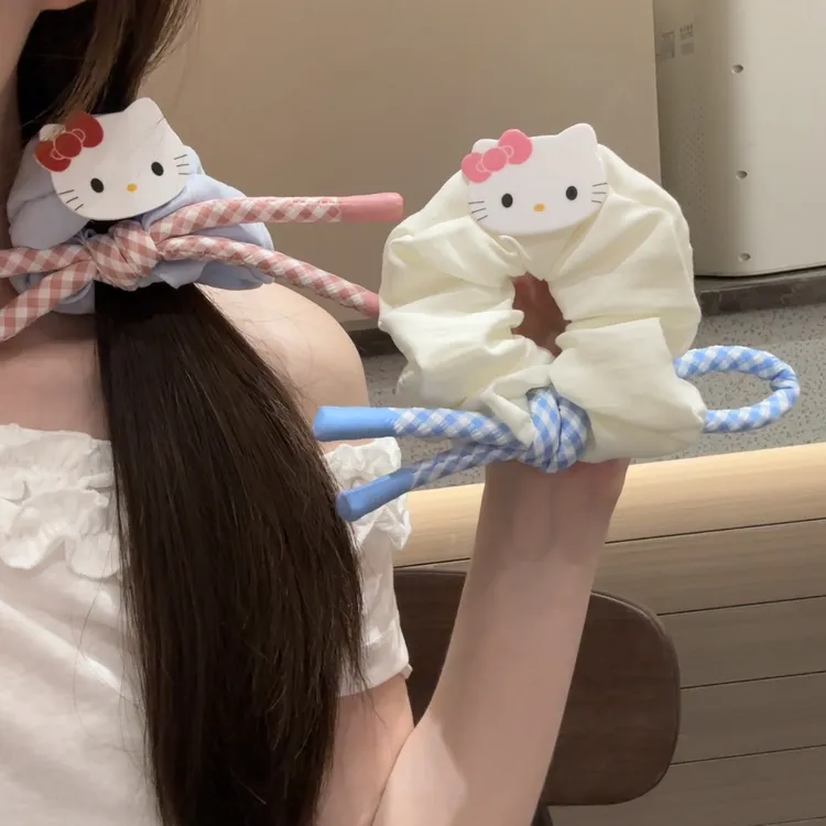韩系温柔kt猫蝴蝶结大肠发圈甜美丸子头低马尾扎发头绳皮筋发饰