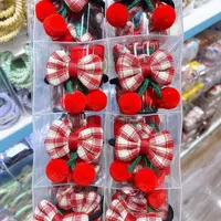 B-1551（满10米飞）d 1对红色格子毛球樱桃头绳   发圈