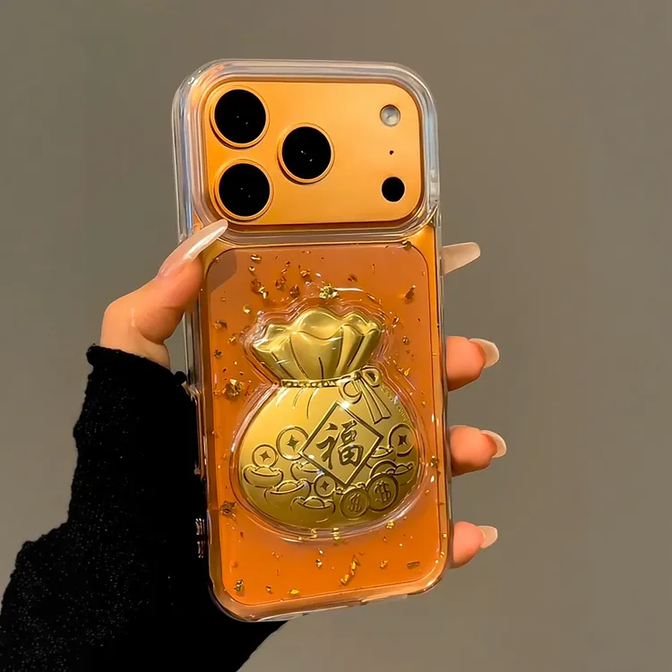 ins创意金箔滴胶福袋适用苹果17promax手机壳透明16/15个性14马年