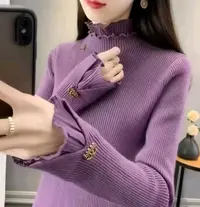 2025感蕾丝半高领针织衫女初春新款时髦气质百搭修身长袖上衣86