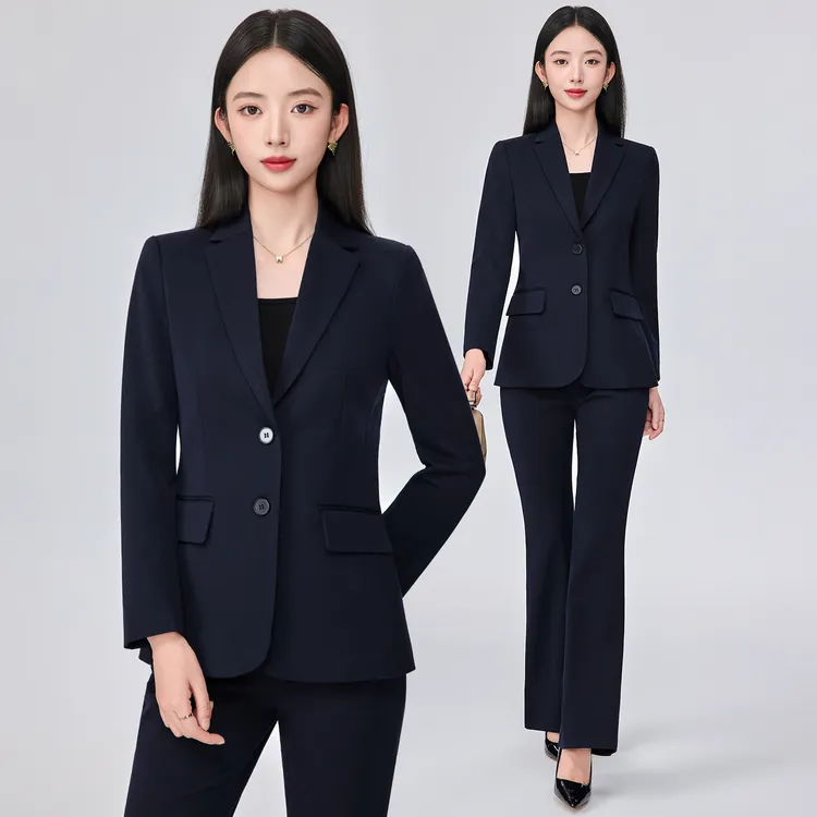 藏青西装套装女春秋职业装公务员大学生面试正装通勤职场西服外套