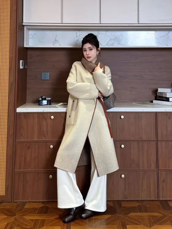 【AS大爱玛】25新原创定制羊绒羊毛拼真皮双面呢大衣AS25DMNWT00557