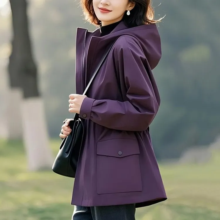 独特减龄漂亮洋气百搭外套女2025春秋新款阔太太紫色减龄连帽上衣
