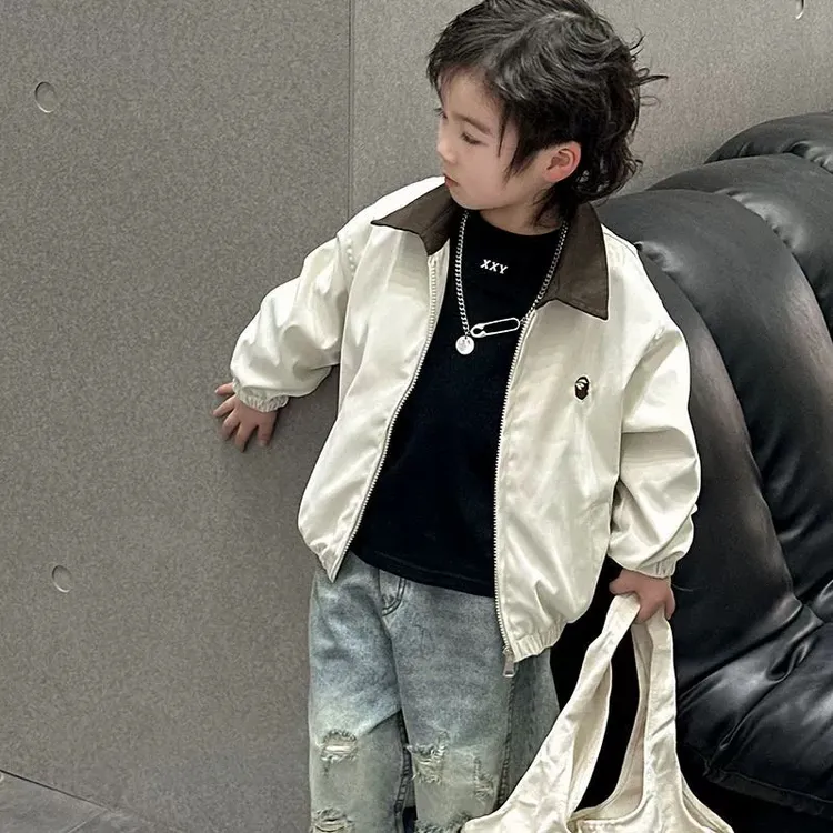 男童日系夹克外套春秋季2025新款儿童男孩帅气翻领撞色时髦上衣潮