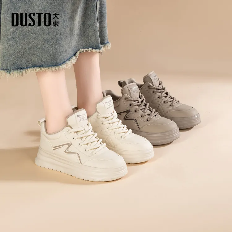 大东女鞋厚底板鞋2025冬季加绒保暖休闲百搭舒适轻便小白鞋1353