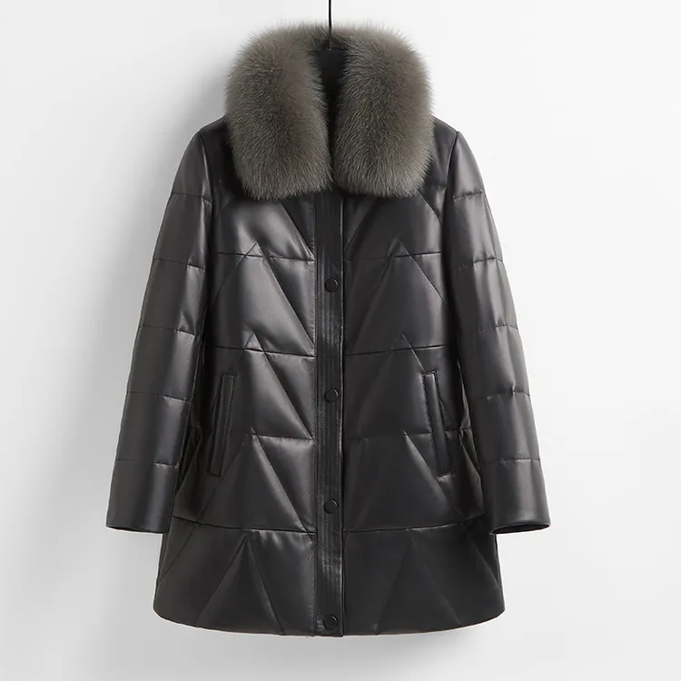 法歌弟FS2333-1秋冬百搭女士真皮保暖皮衣女外套加厚中长款皮衣