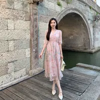 清 庄生梦蝶 烫金蝴蝶夏季新款温柔仙女裙女LYQ264
