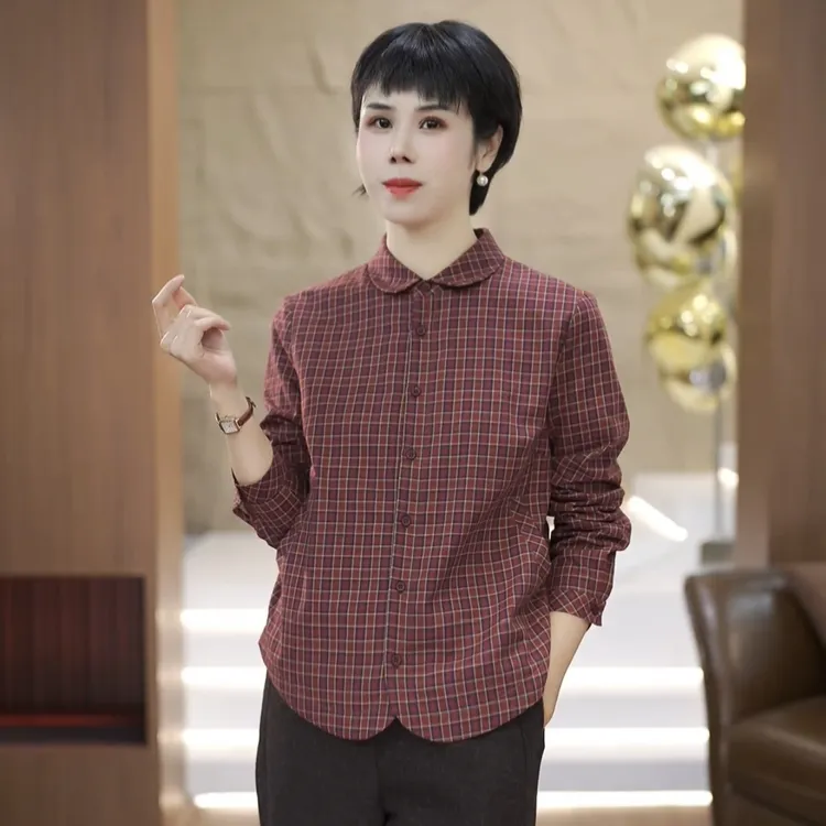 【渲渲推荐】XR-5351-4冬季翻领减龄加绒格子衬衣