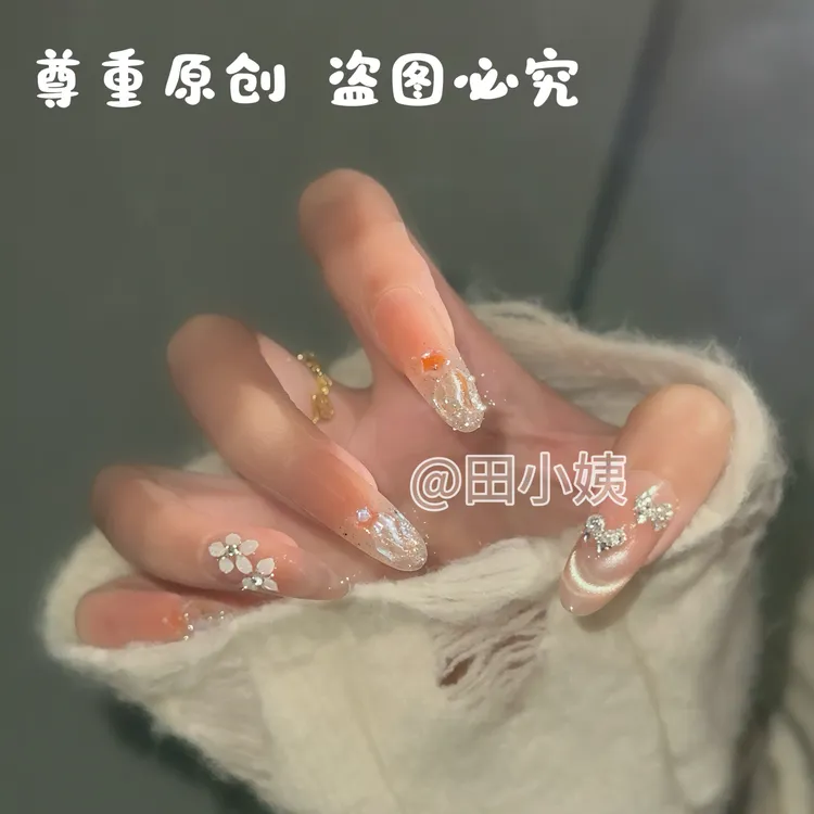 【繁花掠影】纯手工穿戴甲气质款光疗美甲可拆卸贴片10片装