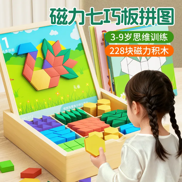 磁力拼图早教益智积木教具3-9岁儿童逻辑思维训练七巧板几何玩具